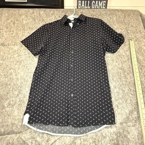 Fried Denim Mens Slim‎ Fit Navy Blue Anchor Print Short Sleeve Button Down Small